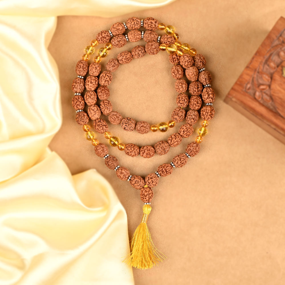 4 Mukhi Rudraksha & Yellow Citrine Mala