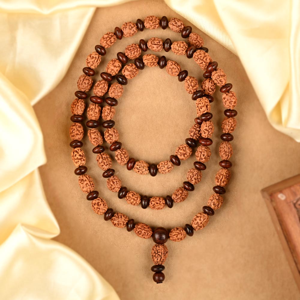 3 Mukhi x Red Sandal Eliptical Beads Mala