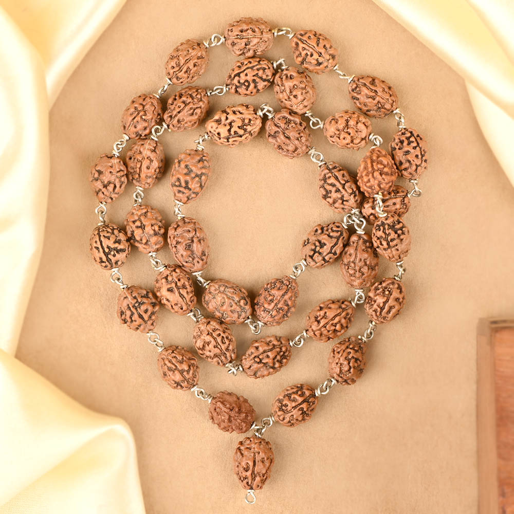 3 Mukhi Rudraksha Silver Wire Mala