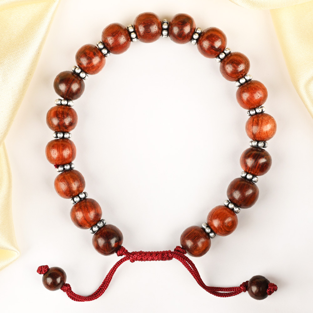 Red Sandalwood Silver Chakri Adjustable Bracelet