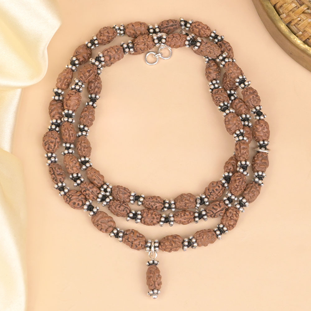 2 Mukhi Rudraksha Silver Chakri Mala