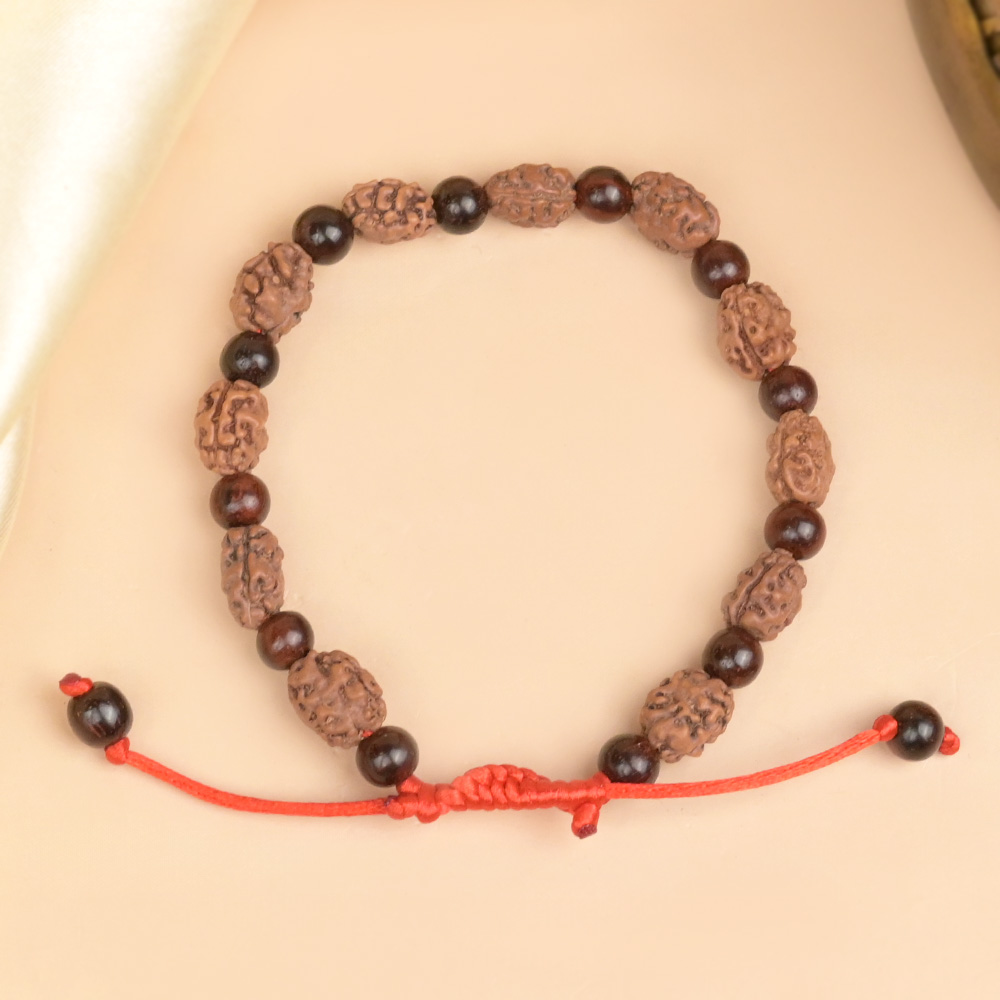 2 Mukhi & Red Sandalwood Adjustable Bracelet