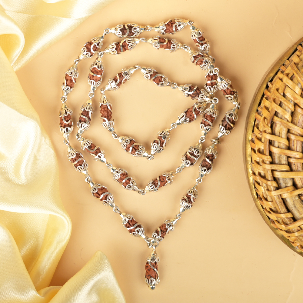 1 Mukhi Rudraksha 925 Silver Designer Caps Mala