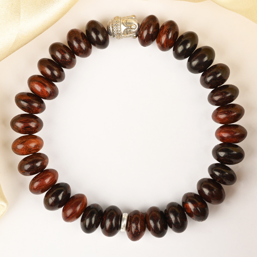 Red Sandalwood Elliptical Buddha Charm Bracelet