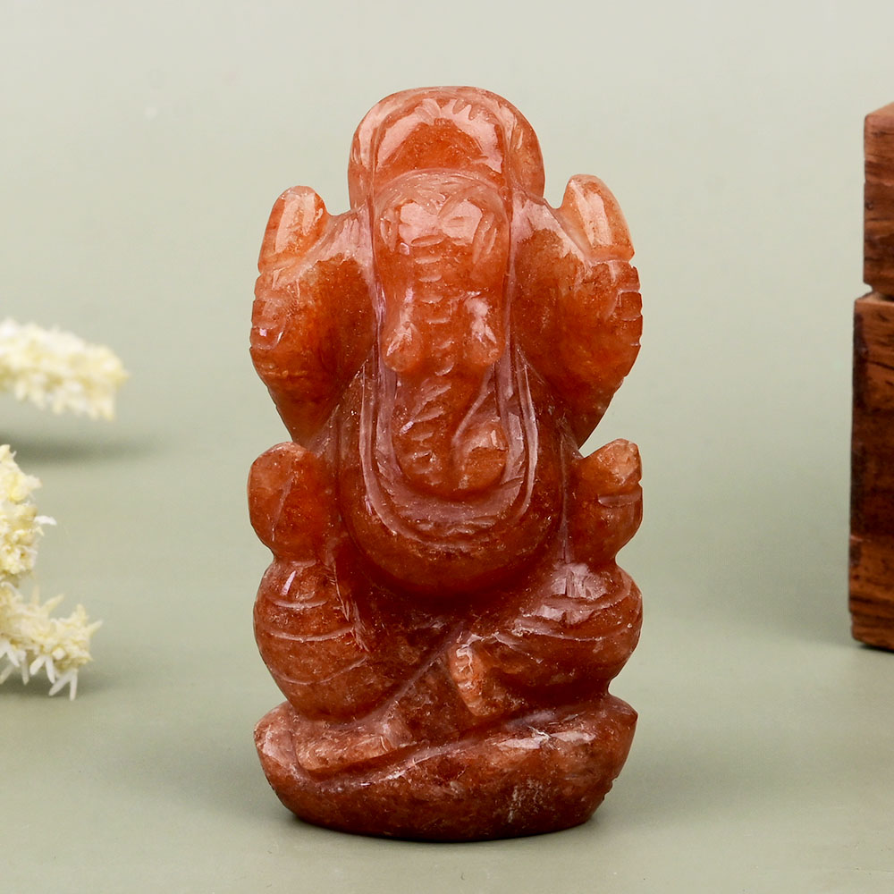 Red Jade Ganesha Idol - 61 gms