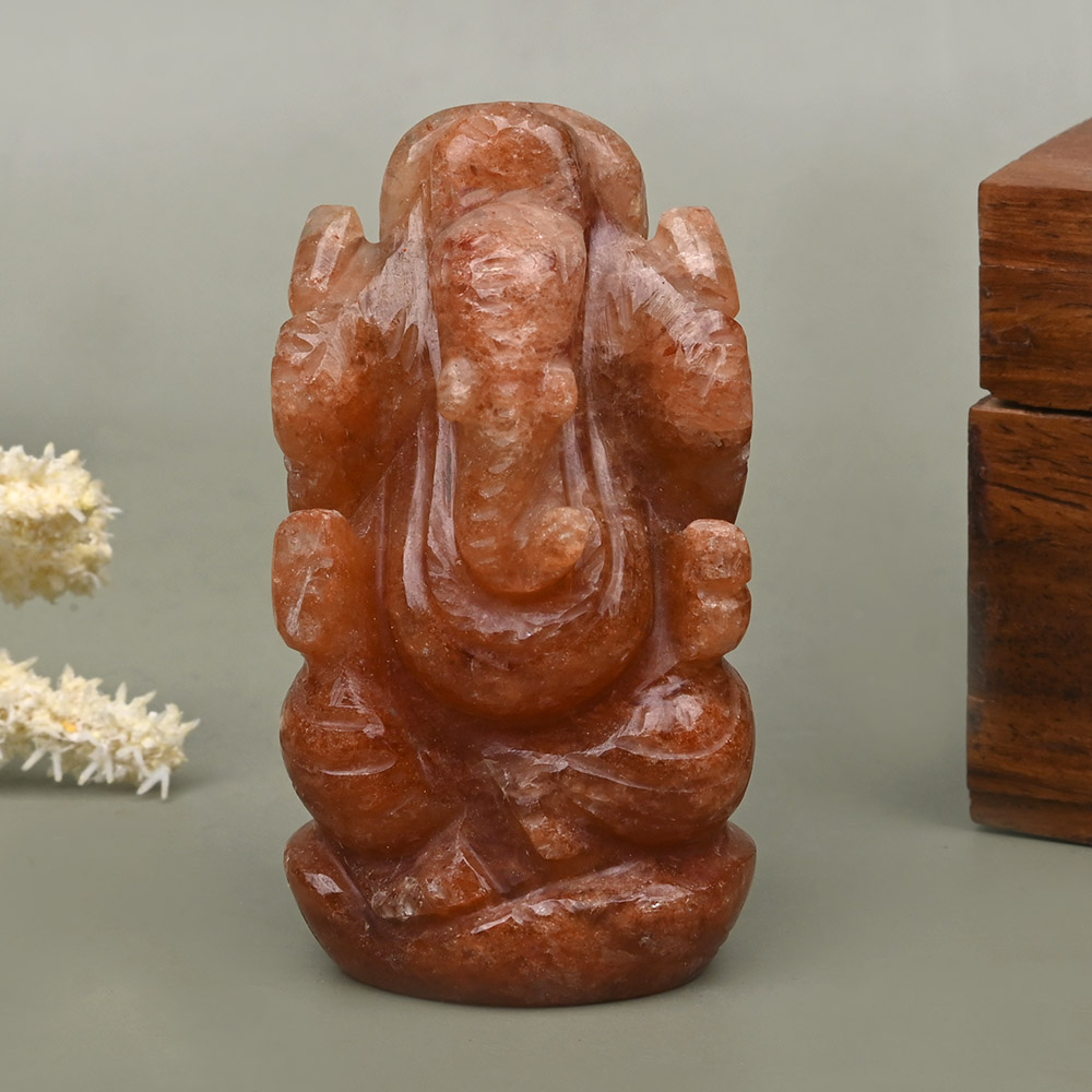 Red Jade Ganesha Idol - 83 gms