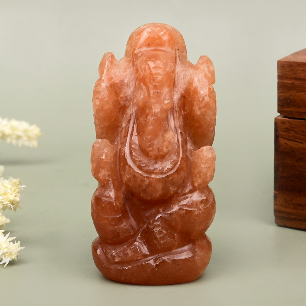 Red Jade Ganesha Idol - 93 gms