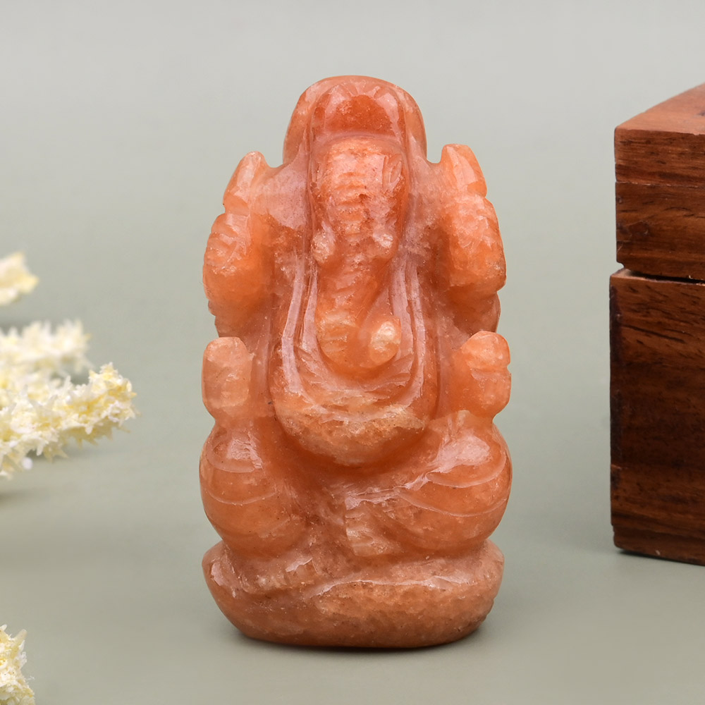 Red Jade Ganesha Idol - 78 gms