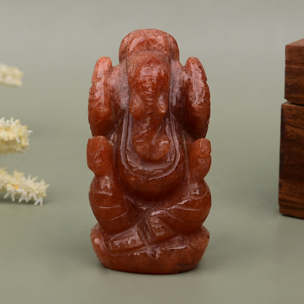 Red Jade Ganesha Idol - 74 gms