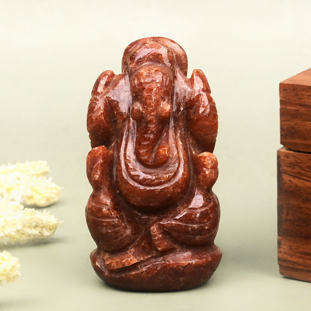 Red Jade Ganesha Idol - 79 gms