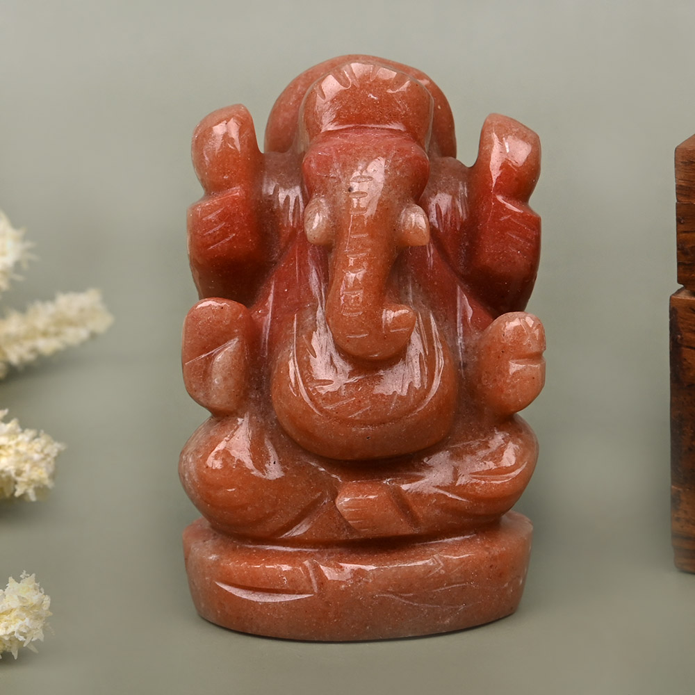 Red Jade Ganesha Idol - 121 gms