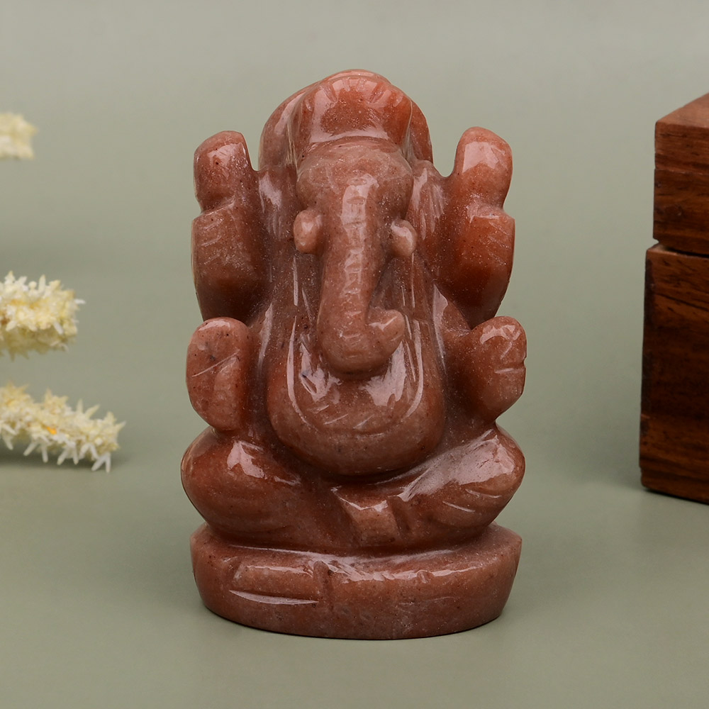 Red Jade Ganesha Idol - 124 gms
