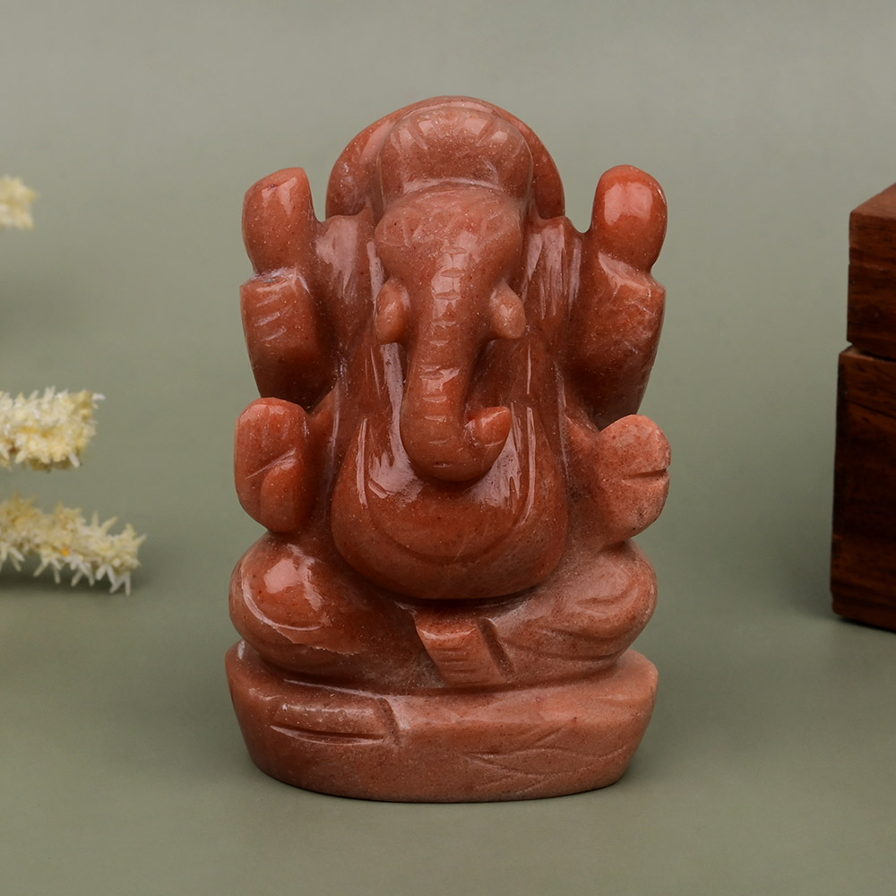 Red Jade Ganesha Idol - 167 gms