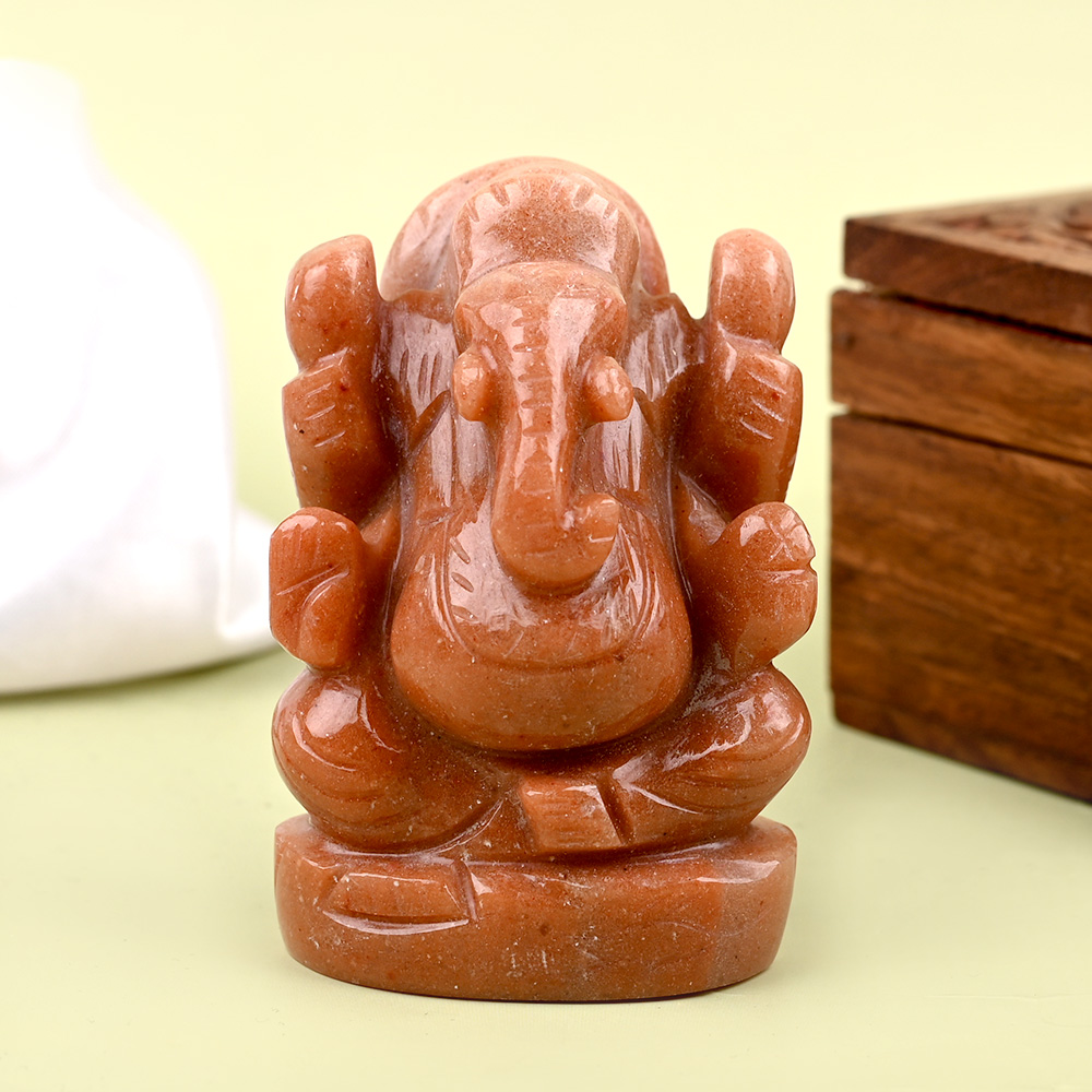 Red Jade Ganesha Idol - 171 gms