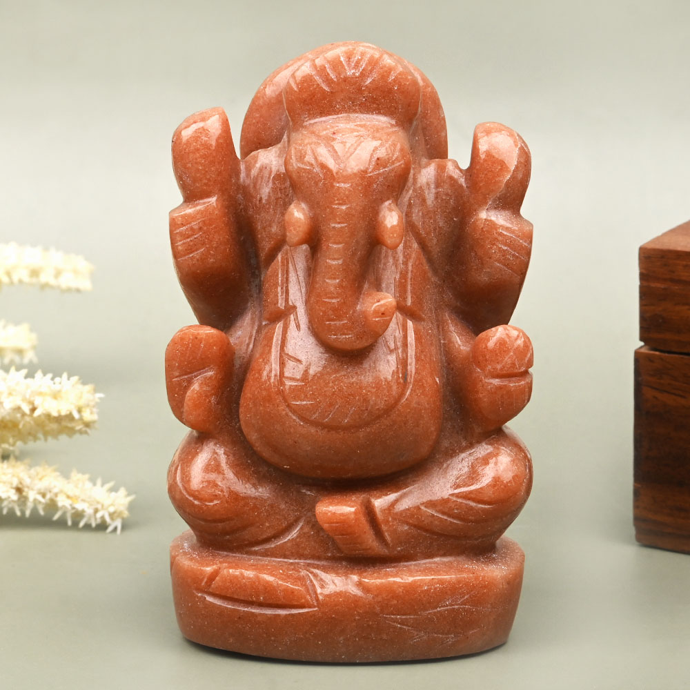 Red Jade Ganesha Idol - 276 gms
