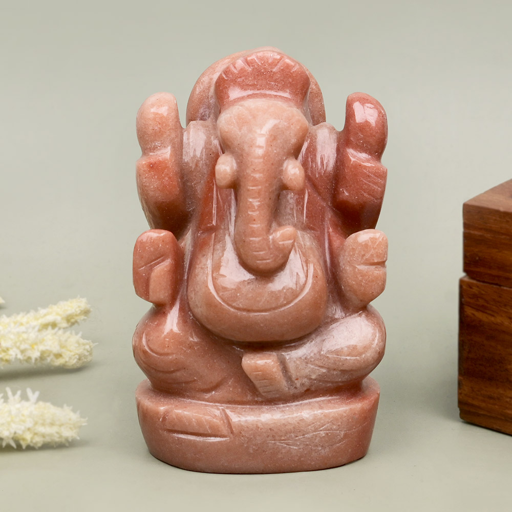 Red Jade Ganesha Idol - 300 gms