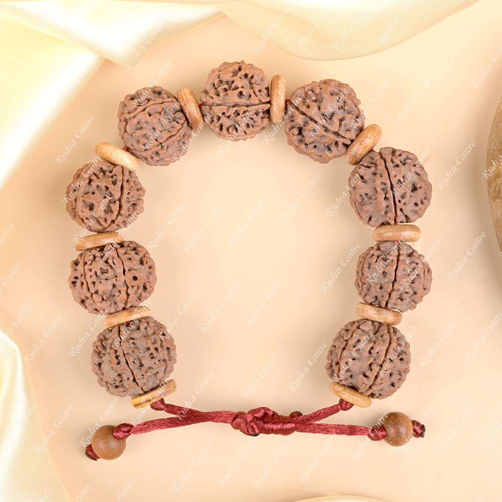 6 Mukhi Nepali Rudraksha Wooden Spacer Adjustable Bracelet