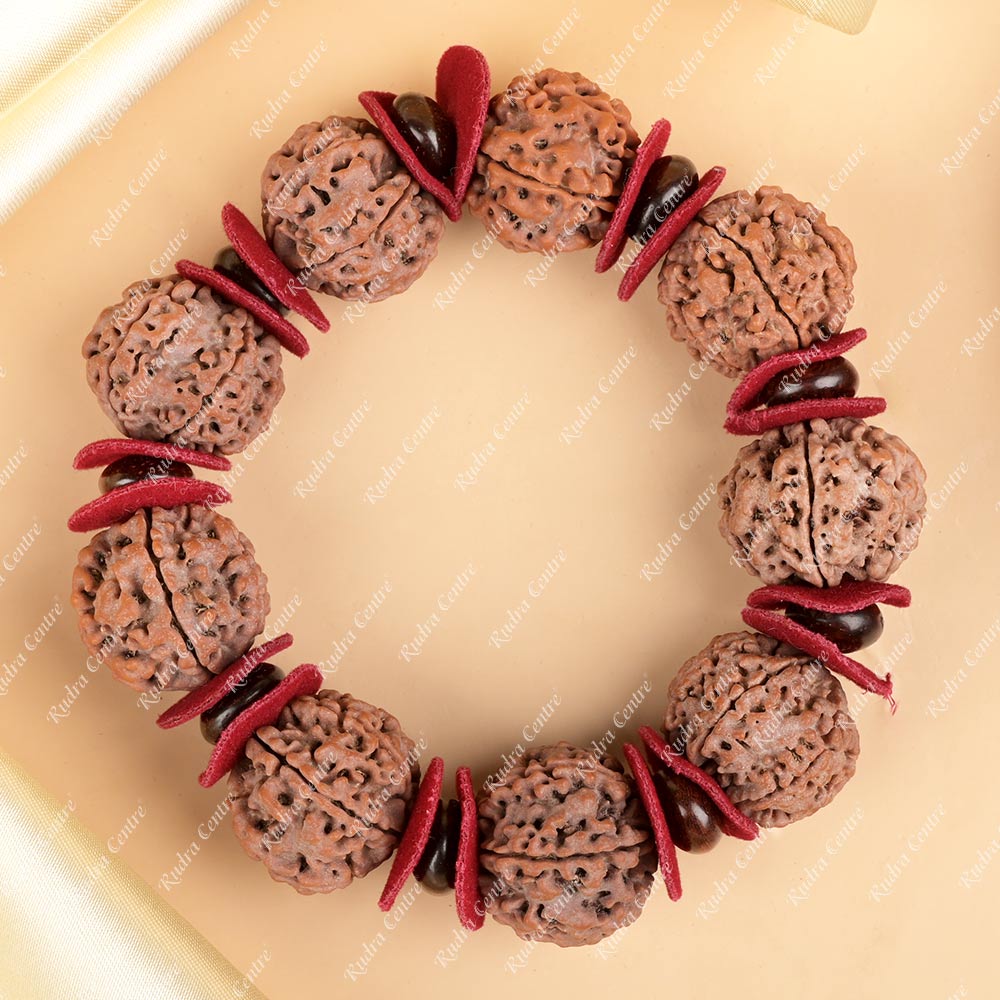 Buy 6 Mukhi Nepali Rudraksha x Red Sandal & Woolen Spacers Bracelet from Rudra Centre (Rudraksha Ratna) at reasonable prices.