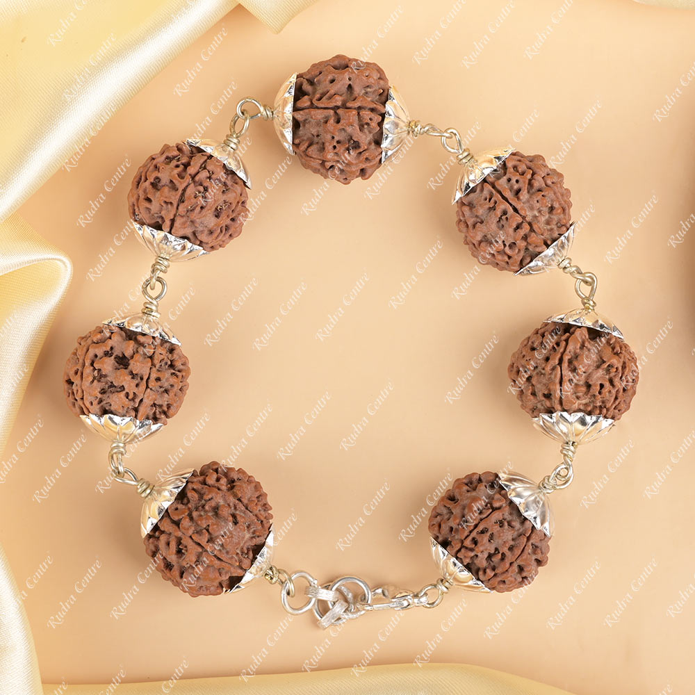 7 Mukhi Nepali Rudraksha 925 Silver Star Caps Bracelet