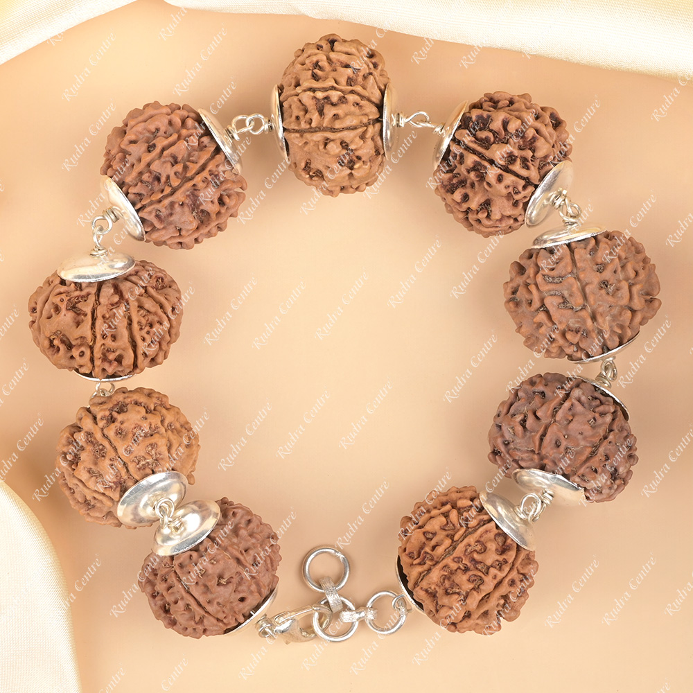 8 Mukhi Nepali Rudraksha 925 Silver Plain Caps Bracelet