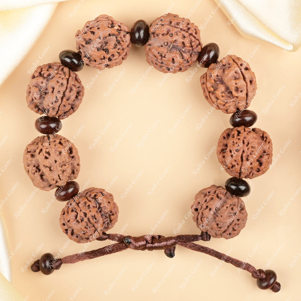 4 Mukhi Nepali Rudraksha x Red Sandal Adjustable Bracelet