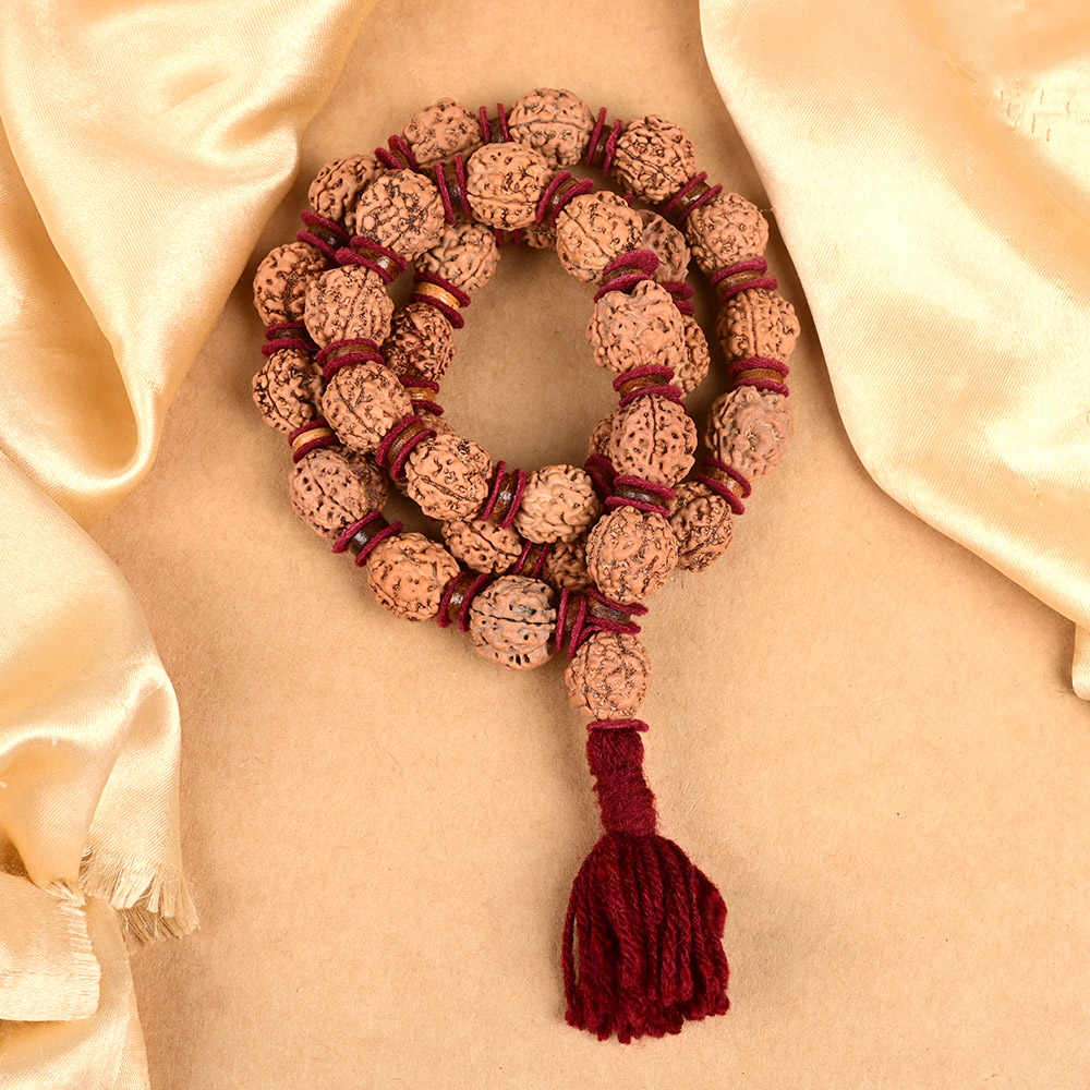 3 Mukhi Nepal Rudraksha x Woolen & Wooden Spacer Mala