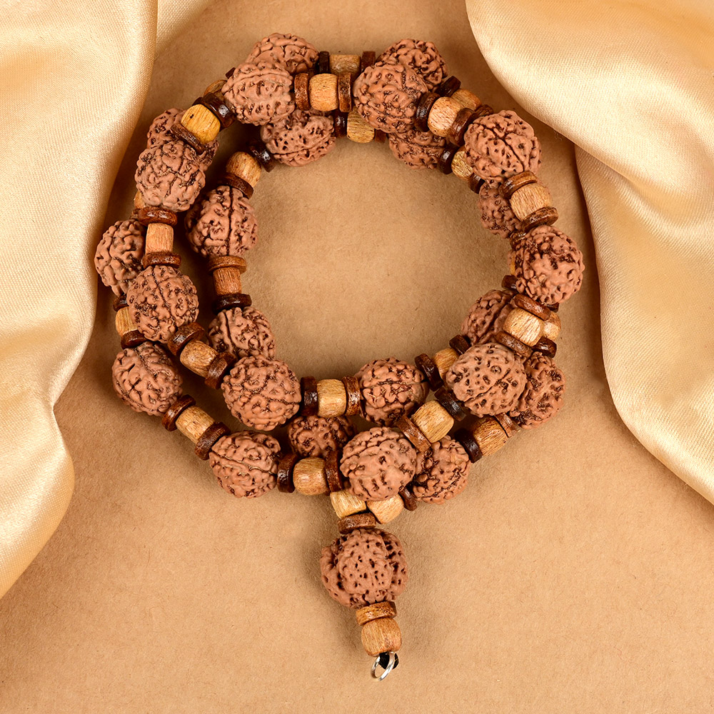 3 Mukhi Nepal Rudraksha x Wooden Spacer Mala