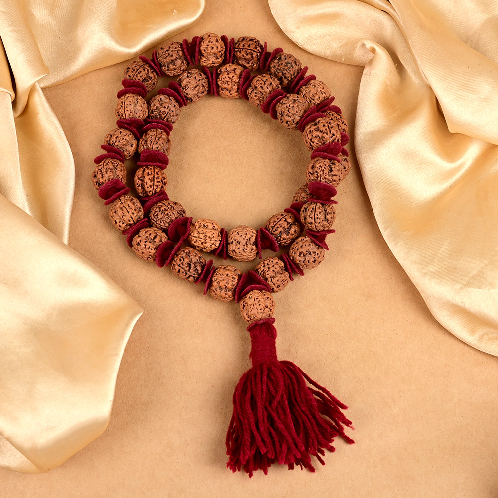 4 Mukhi Nepal Rudraksha Woolen Spacer Kantha Mala