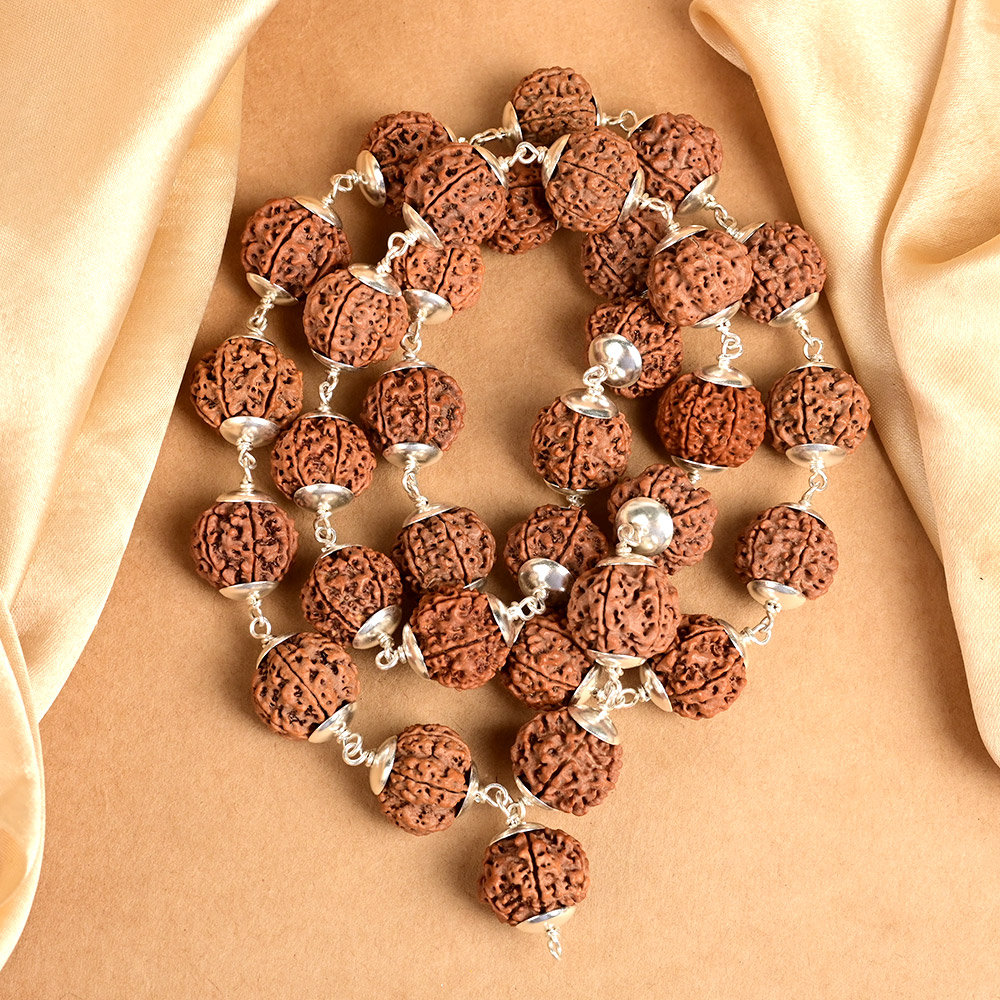 6 Mukhi Nepal Rudraksha 925 Silver Plain Caps Mala