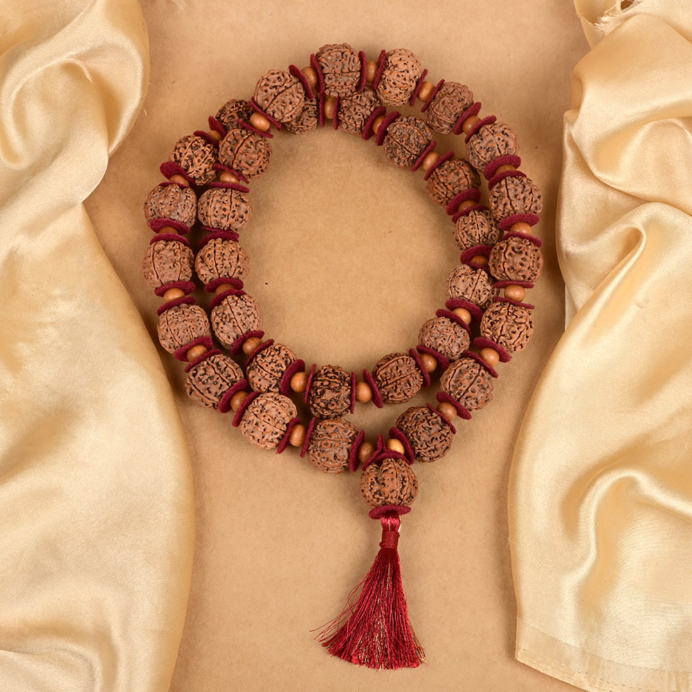 7 Mukhi Nepali Rudraksha x Sandalwood & Woolen Spacers Kantha Mala