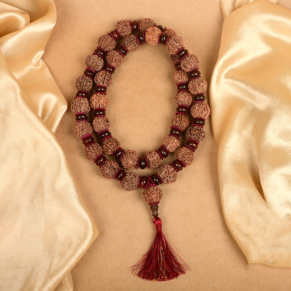 7 Mukhi Nepali Rudraksha x Red Sandal & Woolen Spacers Kantha Mala