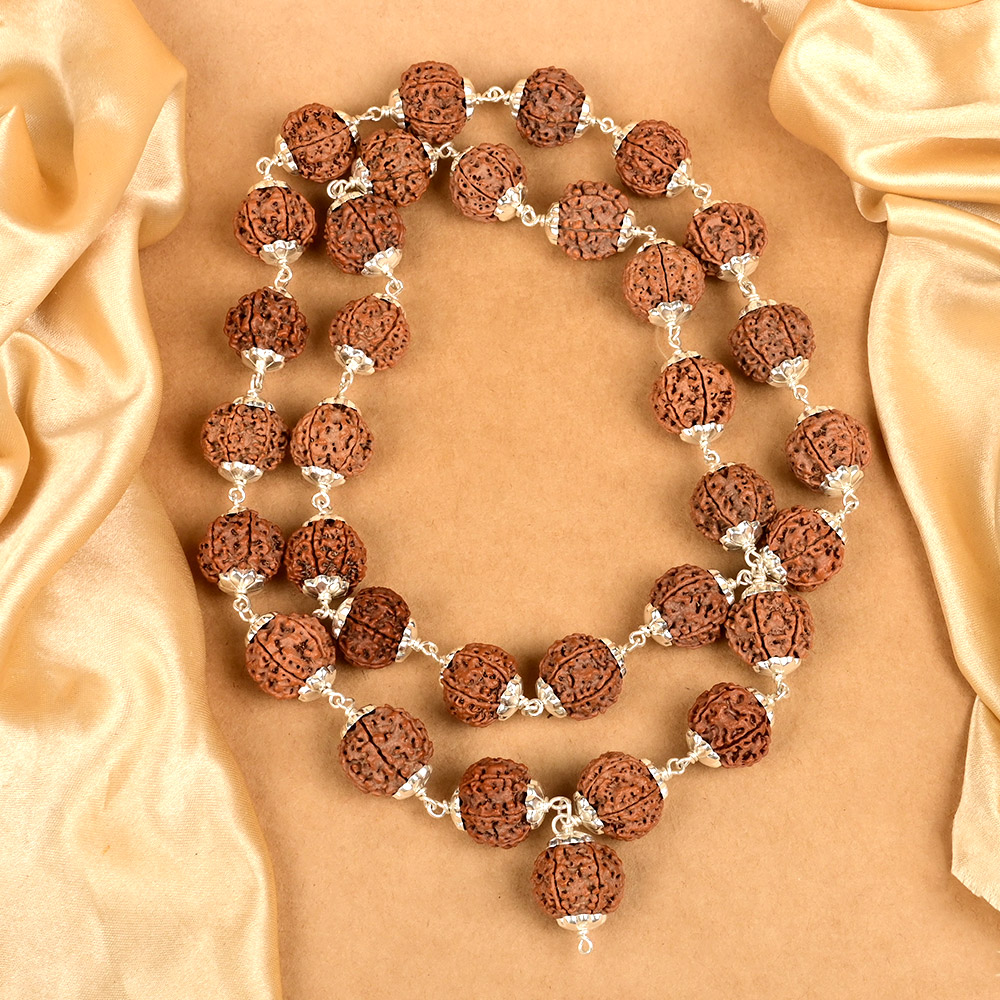 7 Mukhi Nepali Rudraksha 925 Silver Star Caps Kantha Mala
