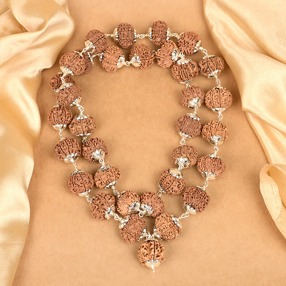 11 Mukhi Nepali Rudraksha 925 Silver Star Caps Kantha