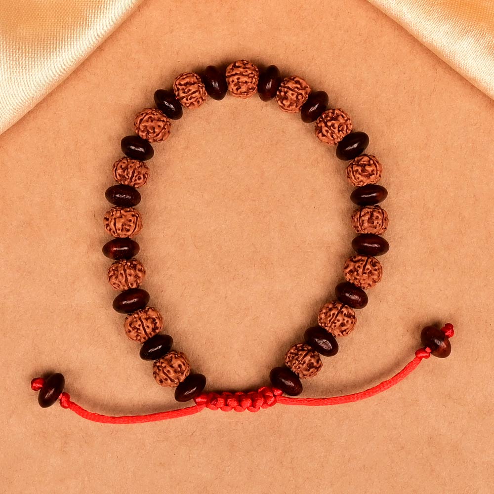 Premium 5 Mukhi Rudraksha x Red Sandalwood Adjustable Bracelet