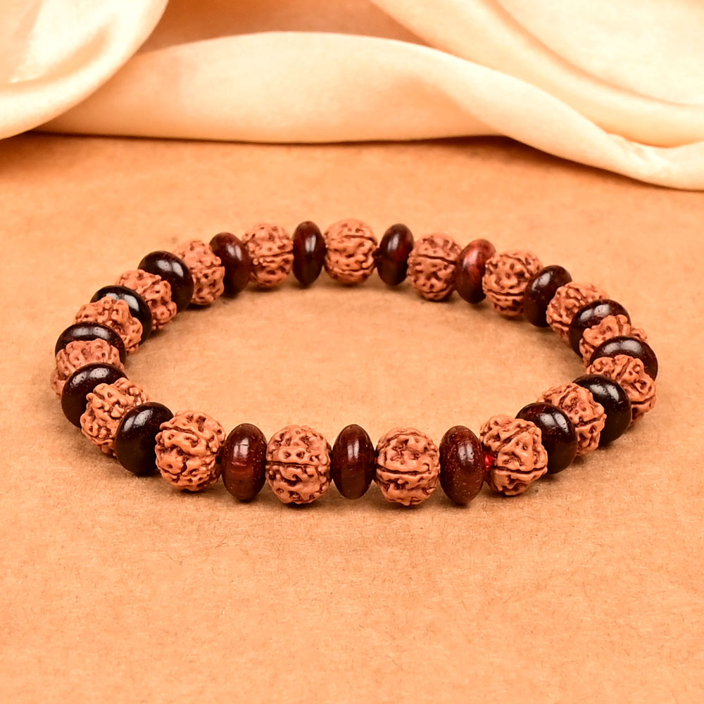 Premium 5 Mukhi Rudraksha x Elliptical Red Sandalwood Bracelet
