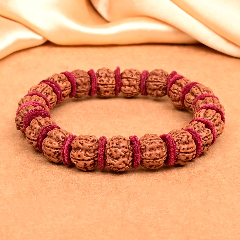 Premium 5 Mukhi Rudraksha Woolen Spacers Bracelet