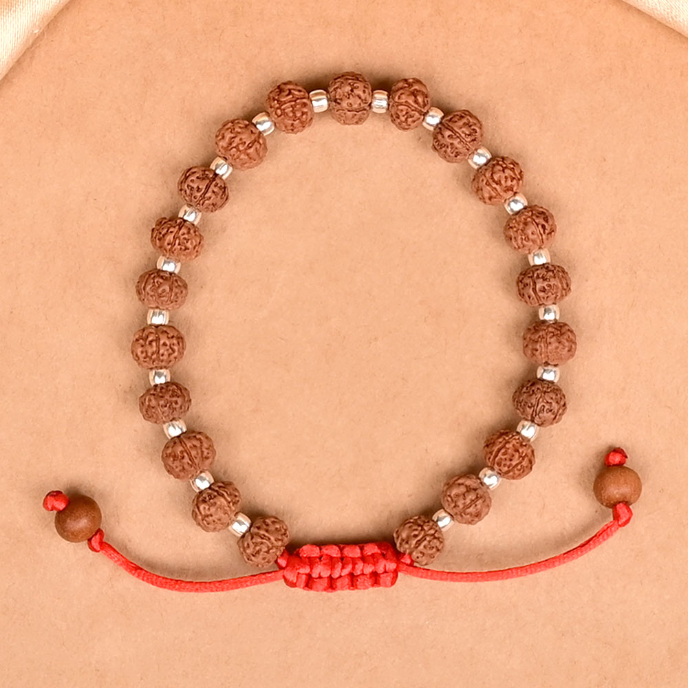 Premium 5 Mukhi Rudraksha 925 Silver Balls Adjustable Bracelet