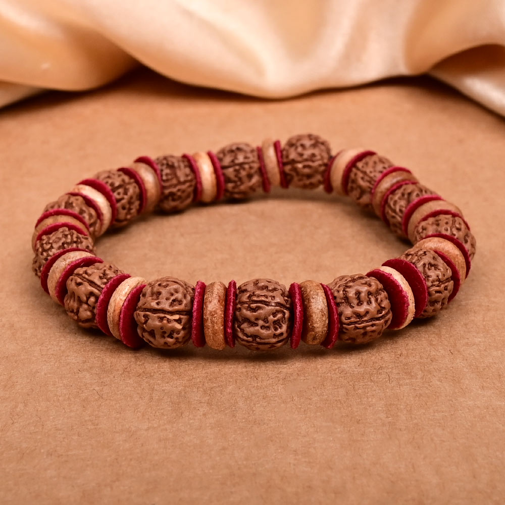 Premium 5 Mukhi Rudraksha Wooden Spacers Bracelet