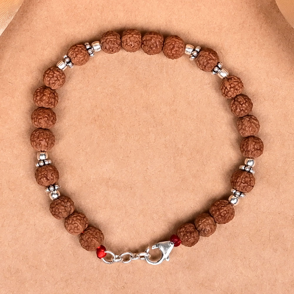 Premium 5 Mukhi Rudraksha 925 Silver Chakri & Balls Bracelet