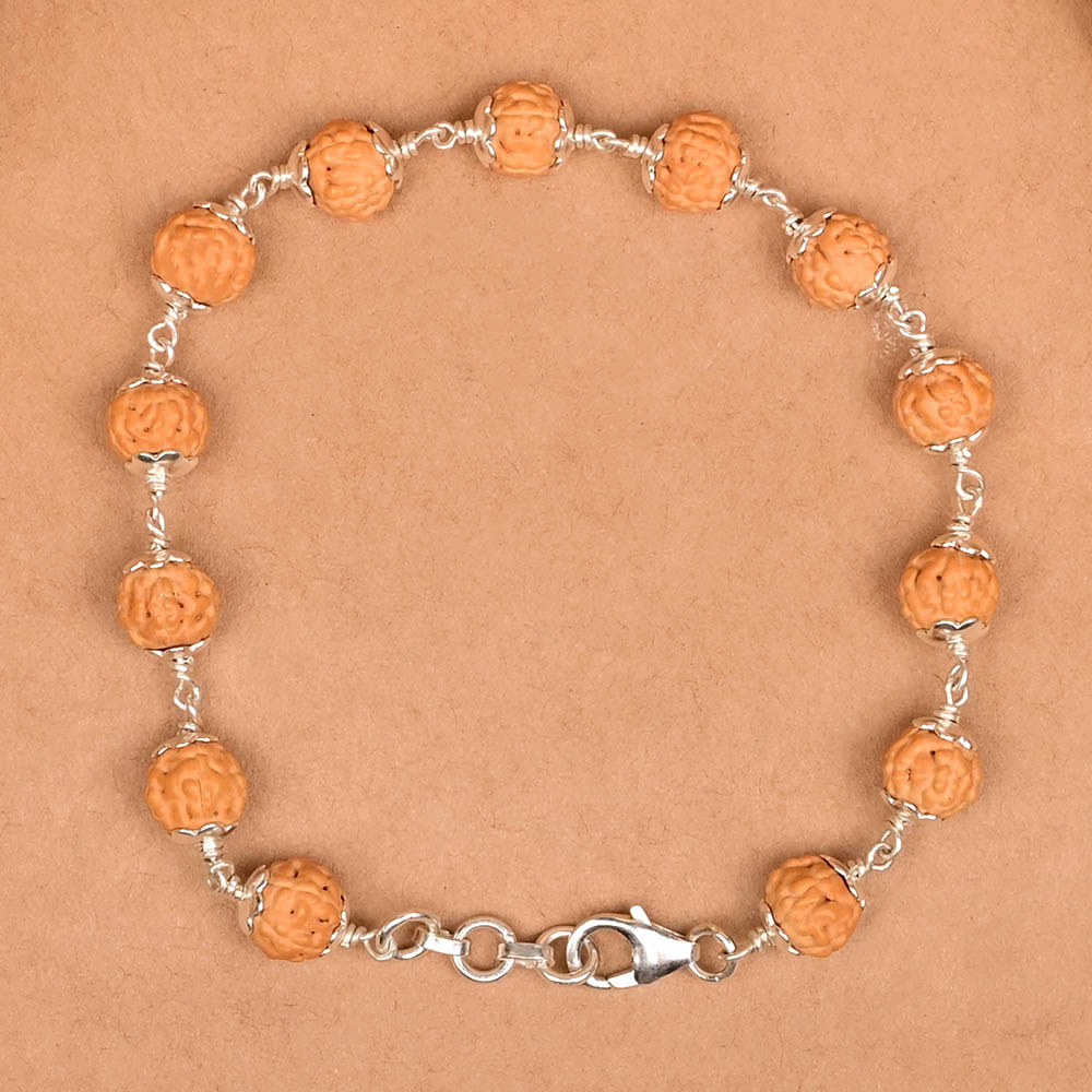Premium 5 Mukhi Rudraksha 925 Silver Flower Caps Bracelet