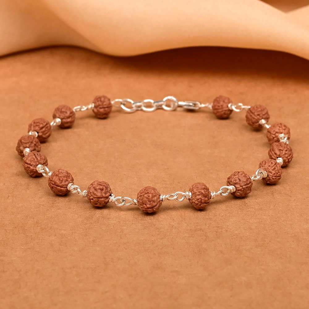 Premium 5 Mukhi Rudraksha 925 Silver Wire Bracelet