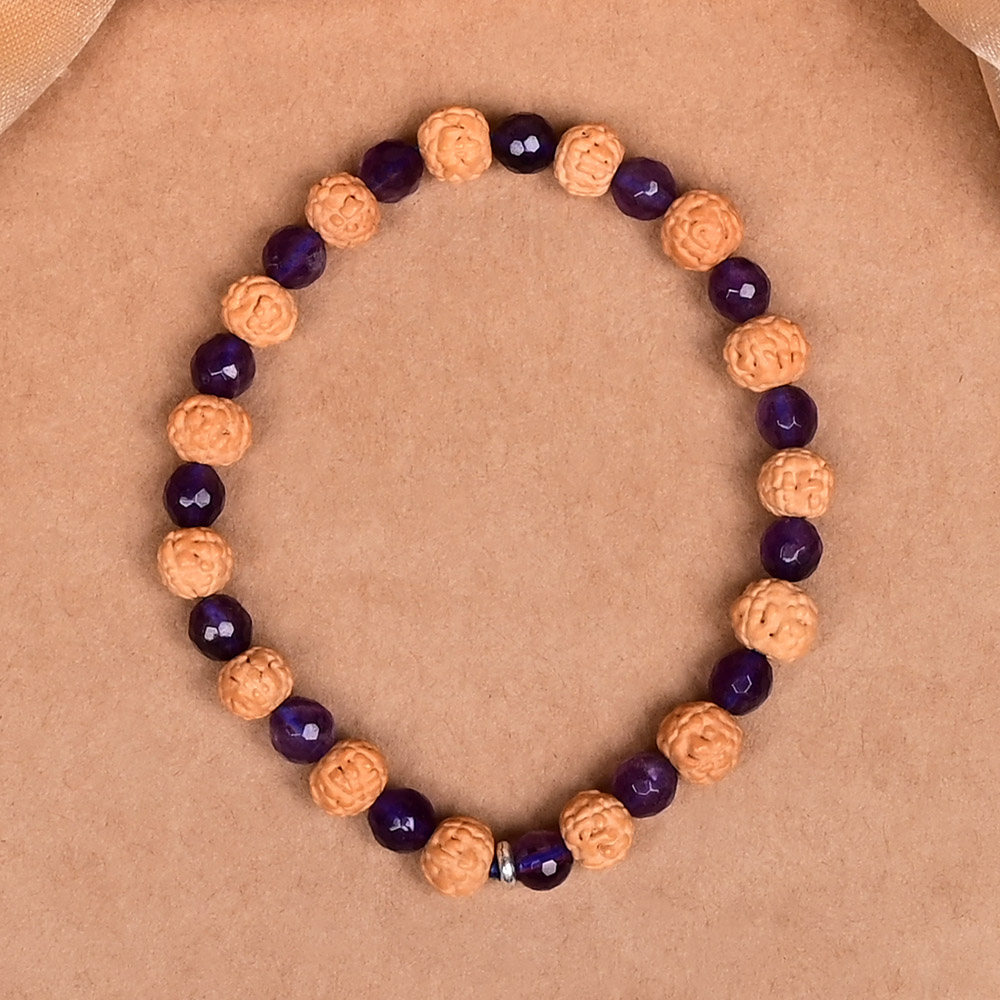 Premium 5 Mukhi Rudraksha x Faceted Amethyst Bracelet