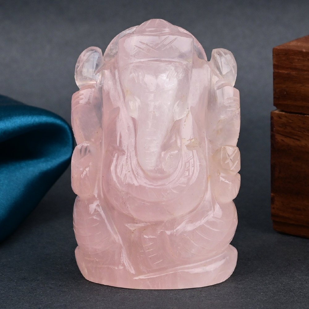 Rose Quartz Ganesha Idol - 146 gms