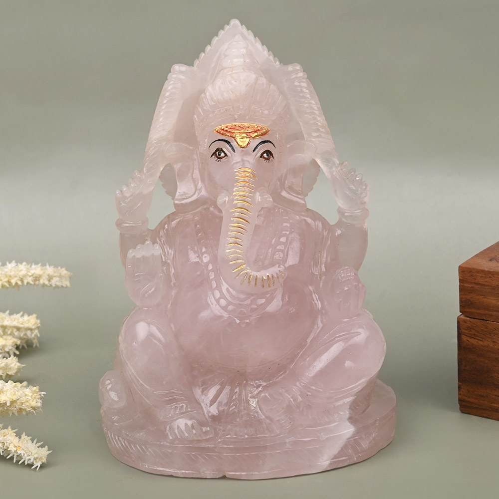 Rose Quartz Ganesha Idol - 1.073 kgs