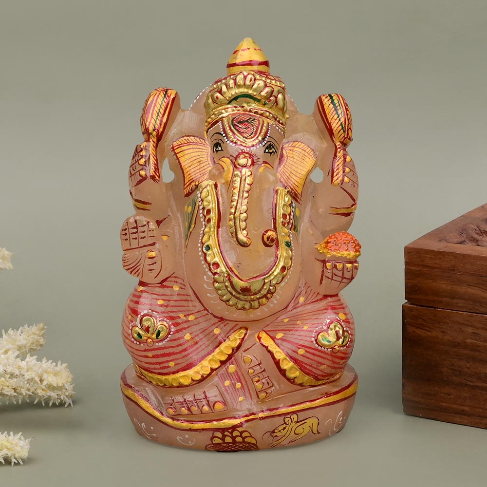 Exotic Rose Quartz Ganesha Idol - 608 gms