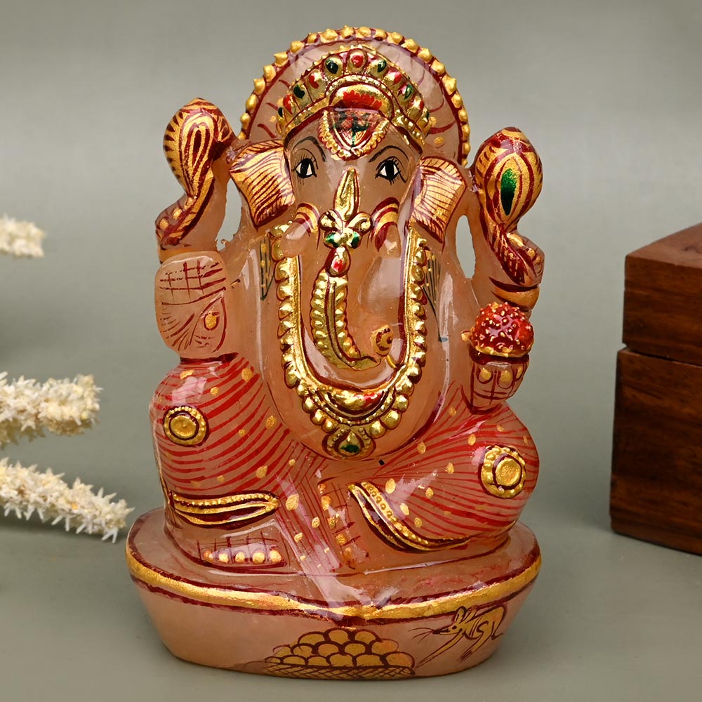 Exotic Rose Quartz Ganesha Idol - 432 gms