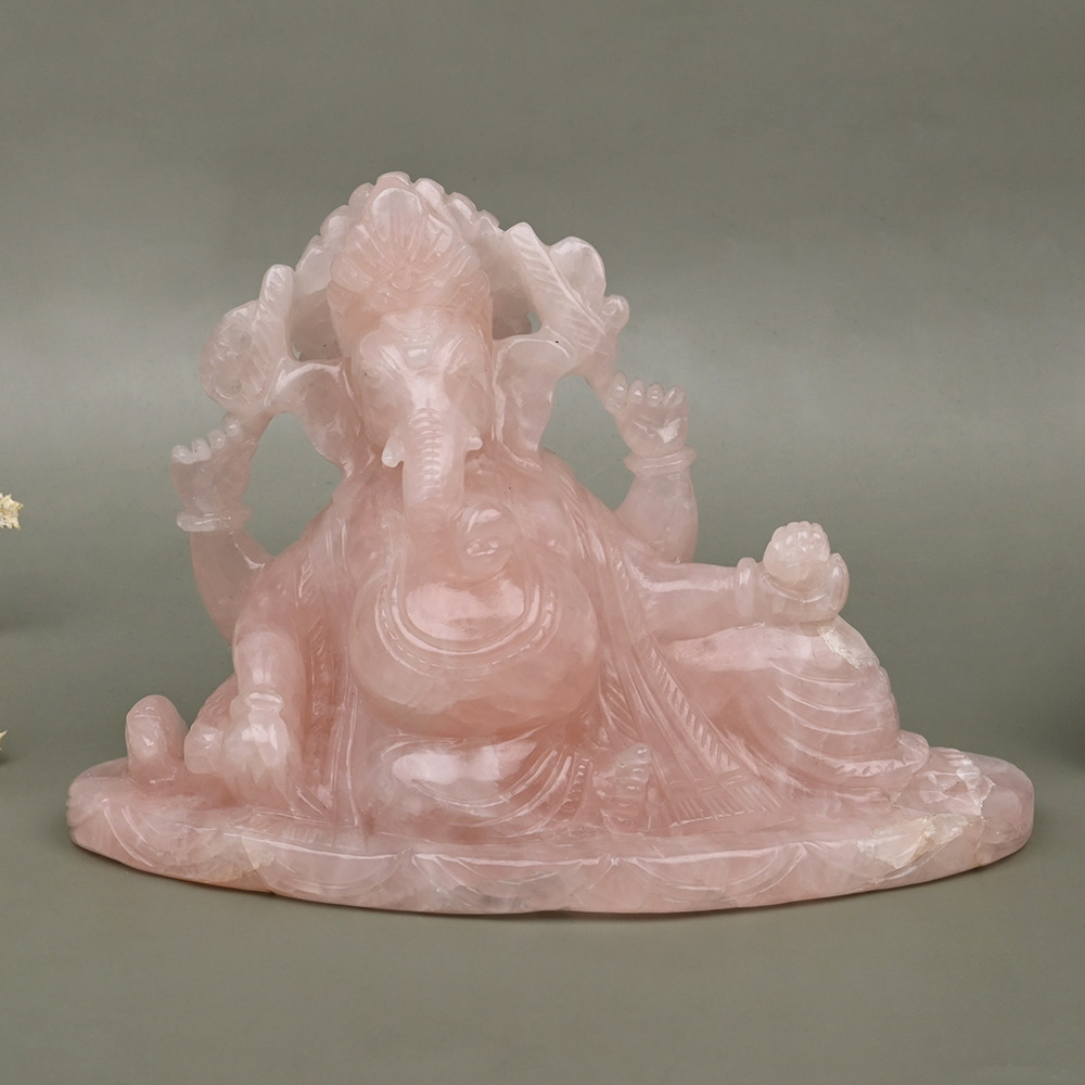 Vishranti Ganesha Rose Quartz Idol - 1.262 kgs