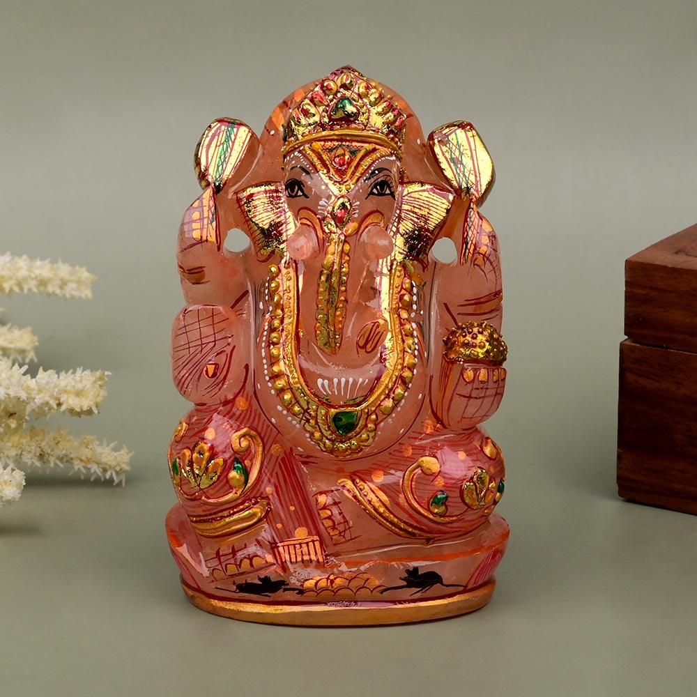 Exotic Rose Quartz Ganesha Idol - 401 gms