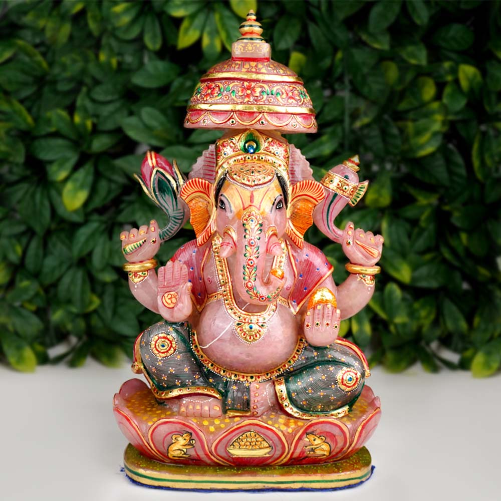 Majestic Giant Ganesha Idol in Rose Quartz
