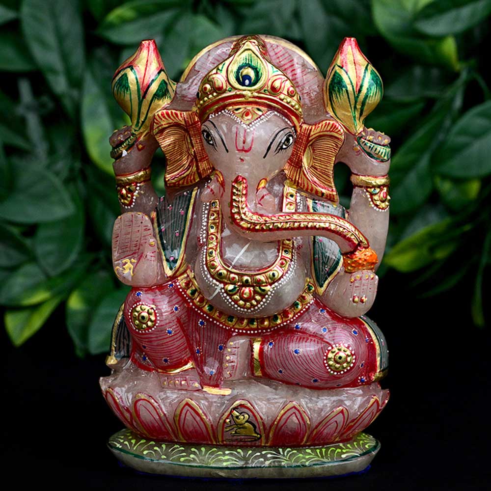 Exotic Ganesha Idol in Rose Quartz-1.640 Kgs